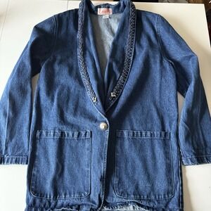 Apache Vintage Denim Cotton Blue Jean Rhinestone‎ Trim Jacket Blazer Women's M